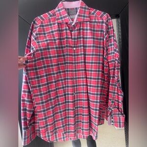 Thomas Dean Pink and White Plaid Button Down Shirt